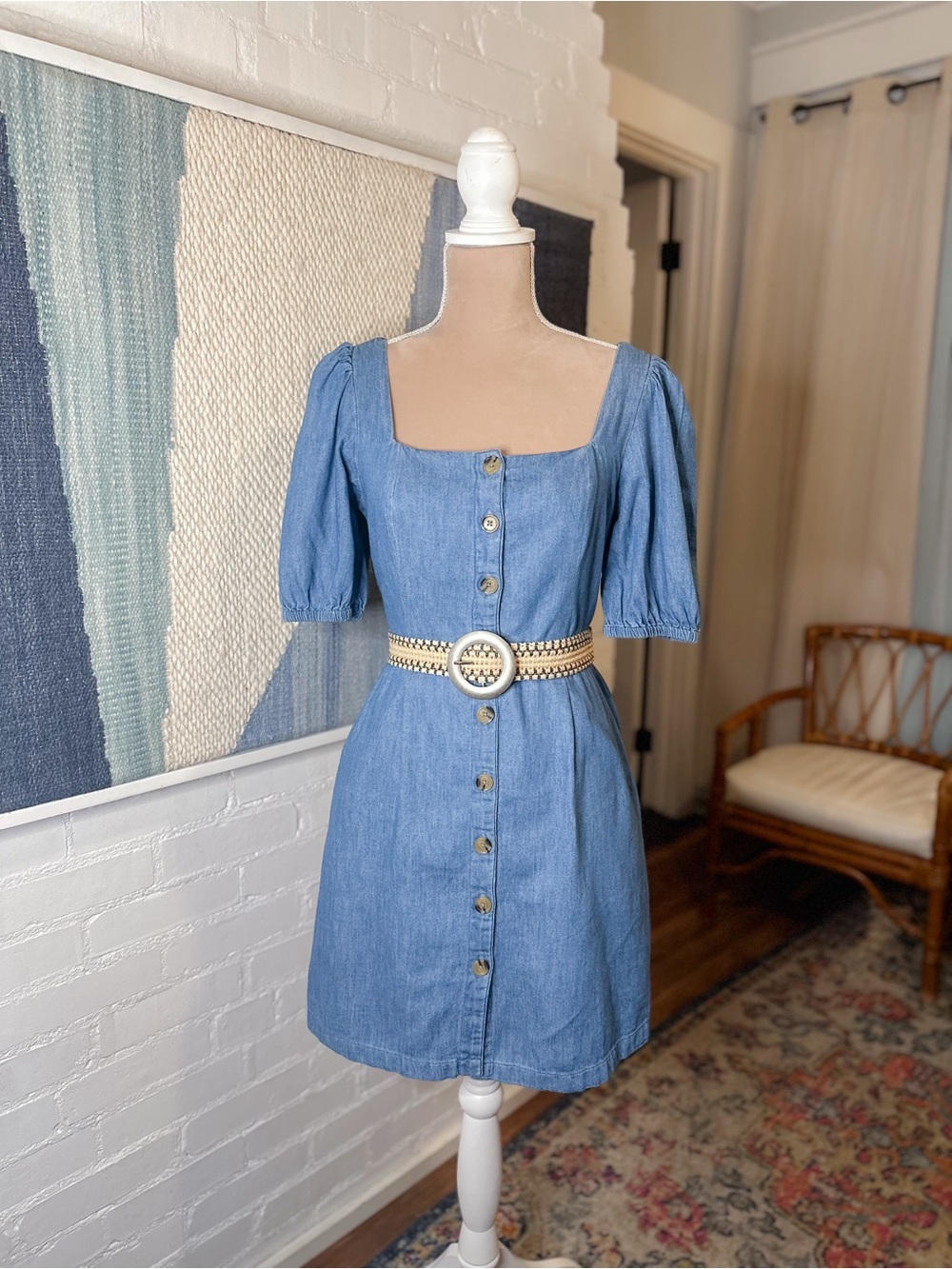 Old Navy Denim Button Up Dress with Puff Sleeves